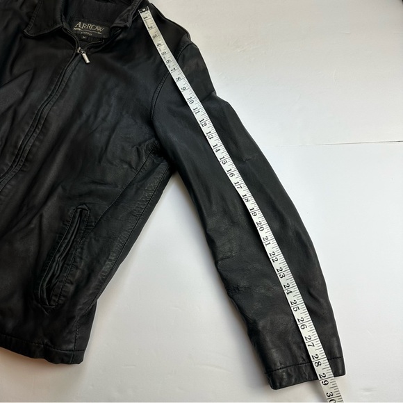 Arrow Leather Bomber Jacket Men's Size Medium Black Moto Medium Weight Lined - Picture 6 of 10